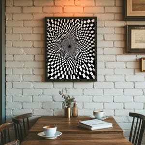 Checkerboard Optical Illusion Art, Hypnotic Vortex Print, Black and White Op Art, Trippy Minimalist Decor, Instant Digital Download