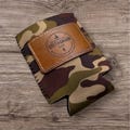 Custom Camo Can Cooler with Engraved Leather Patch