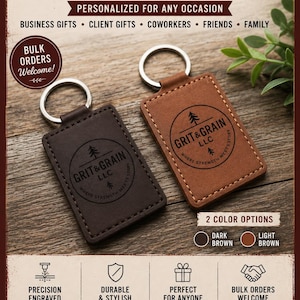 Personalized Leather Keychain | Custom Logo Keychain | Realtor Closing Gift | Corporate Gifts & Bulk Orders