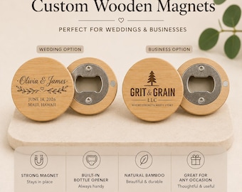 Engraved Bamboo Wood Bottle Opener Keepsake – Magnetic