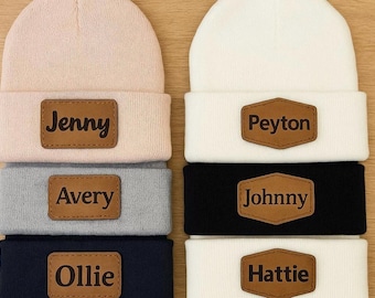 Custom Leather Patch Beanie | Laser-Engraved Logo Winter Hat