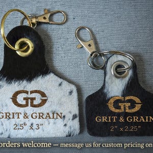 Personalized Cowhide Keychain Tag | Engraved Leather, Rustic Ranch Style