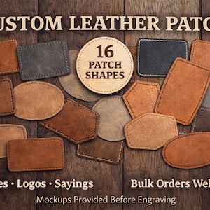 Custom Engraved Logo or Name Faux Leather Iron-On Patch |  Bulk Discounts