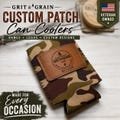 Custom Camo Can Cooler with Engraved Leather Patch- 12oz  regular and skinny