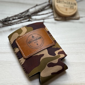 Custom Leather Patch Koozies – Personalized Can Coolers for Weddings, Parties, Groomsmen Gifts, Camping, Tailgates, and Bulk Orders