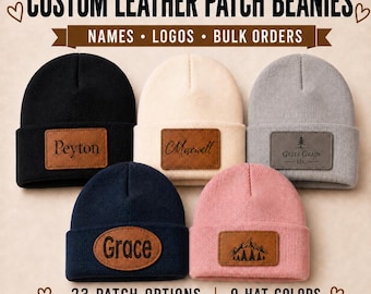 Custom Leather Patch Beanie | Laser-Engraved Logo Winter Hat