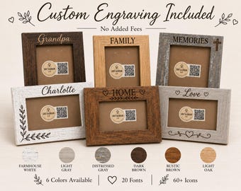 Custom Engraved Wooden Photo Frame – 6 color choices, 4x6 or 5x7 w/ glass