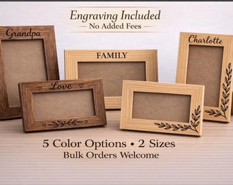 Custom Engraved Wooden Photo Frame – 5 color choices, 4x6 or 5x7 w/ glass
