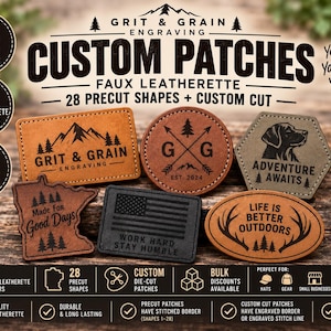 Custom Engraved Logo or Name Faux & Real Leather Iron-On Patch |  Bulk Discounts