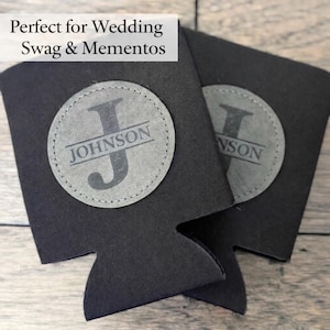 Personalized Leather Patch Can Cooler —  12oz regular and skinny in multiple colors