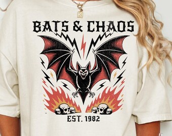 Camiseta de murciélagos y caos, camiseta vintage de banda de rock, camiseta de concierto de heavy metal, merchandising de banda de metal retro gótico