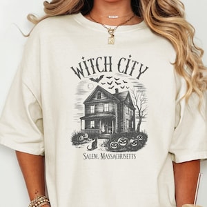 Camiseta de Ciudad Bruja, camiseta de Salem, Massachusetts, camiseta vintage de Halloween, Comfort Colors®, camiseta retro de Halloween, camiseta gráfica de temporada espeluznante