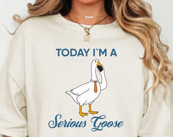 Serious Goose Shirt, Funny Goose Meme Tee, Goose on a Call Shirt, Silly Goose Gift for Her, Funny Bird Office Humor Tee