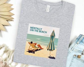 メンタル・オン・ザ・ビーチTシャツ、レトロ・バケーションTシャツ、ファニー・サマーTシャツ、ビーチモードグラフィックTシャツ