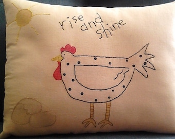 Embroidered Chicken Pillow: Farmhouse Country Decor