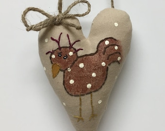 Farmhouse Chicken Ornament: Primitive Rustic Hen, Wreath Attachment