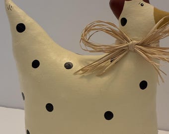 Primitive Polka Dot Chicken Figurine, Farmhouse Country Kitchen Decor