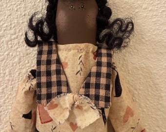 Folk Art Black Doll, Primitive Decor. Raggedy Doll. Rustic