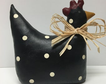 Primitive Chicken, Rustic Farmhouse Decor with Raffia Bow