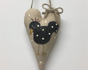 Handmade Farmhouse Chicken Ornament: Primitive Heart Decor