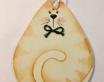 Cat Ornament, Kitty Ornament, Pet Ornament, Cat Wreath Attachment, Primitive Cat Ornament, Animal Lover, Wooden Ornament, Hand Painted