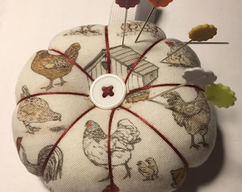 Chicken Print Wrist Pin Cushion: Sewing Quilting Crafter's Tool