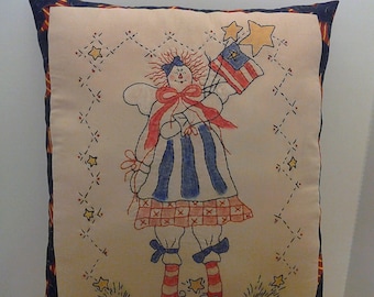 Americana Pillow: Hand Embroidered Patriotic 4th of July Decor