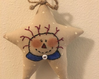 Handmade Raggedy Ann Star Ornament: Primitive Nursery Decor