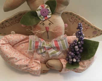 Easter, Bunny, Spring Bunny, Farmhouse Bunny, Primitive, Spring Décor, Easter Décor, Wreath Attachment, Spring Shelf Sitter