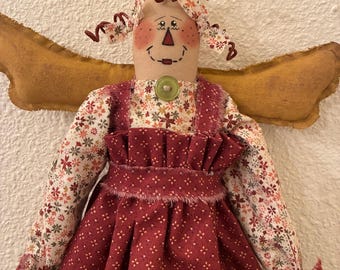 Handmade Raggedy Annie Doll, Rustic Muslin Decor, Floral Dress