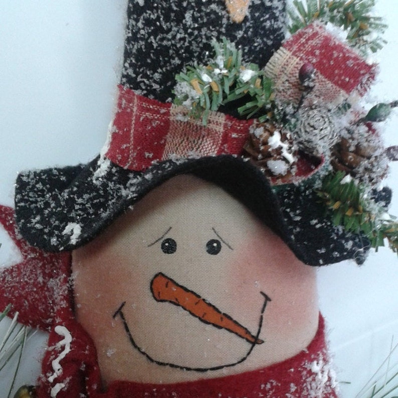 Christmas Ornament, Snowman Ornament, Christmas Decor, Holiday Decor, Winter Ornament, Snowman Tree Ornament, Wreath Attachment, Primitive image 1
