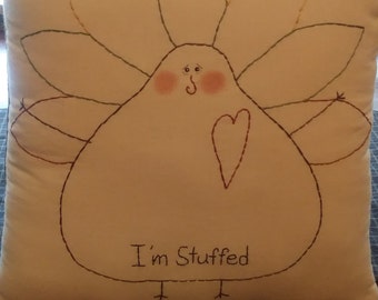 Hand Embroidered Turkey Pillow: Primitive Fall Decor, Thanksgiving Turkey, Farmhouse Fall Pillow