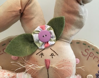 Embroidered Spring Bunny Shelf Sitter: Farmhouse Easter Decor