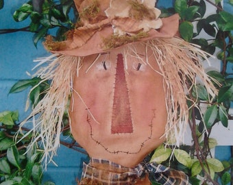 Handmade Primitive Scarecrow Door Hanger: Farmhouse Fall Porch Decor