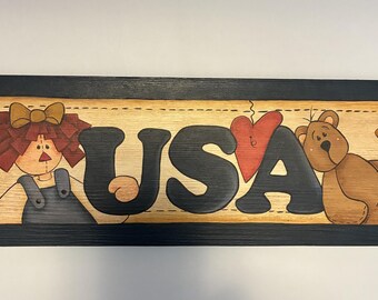 Vintage Raggedy Ann Sign, USA Decor, Raggedy Collector, Nursery Decor, Americana Wall Sign, Handmade and Unique