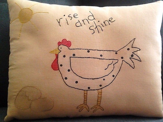 Embroidered Chicken Pillow: Farmhouse Country Decor