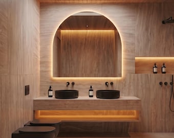 LED Backlit Arch Mirror, Frameless Modern Bathroom Vanity Decor