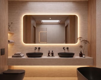 Espelho retangular sem moldura com iluminação LED traseira, decoração moderna para banheiro, espelho de parede de luxo.