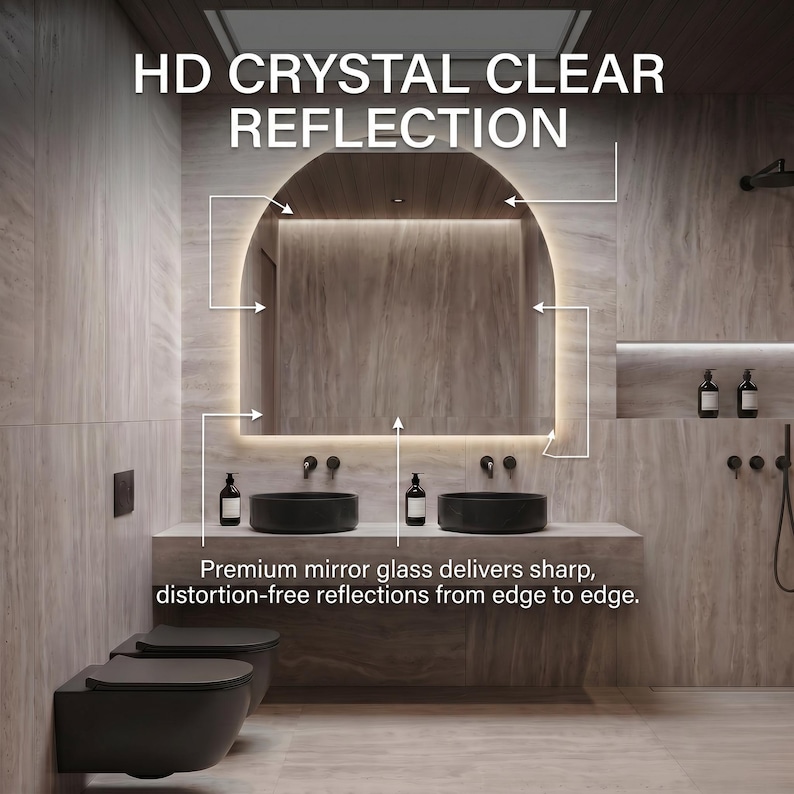 LED Backlit Arch Mirror, Frameless Modern Bathroom Vanity Decor image 4