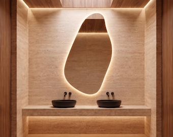 Organischer unregelmäßiger LED-Wandspiegel, moderner asymmetrischer Spiegel mit Hintergrundbeleuchtung, minimalistischer Kosmetikspiegel, luxuriöses Wohnzimmer-Badezimmerdekor