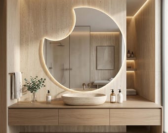 Asymmetrical LED Backlit Mirror, Frameless Modern Bathroom Vanity Decor