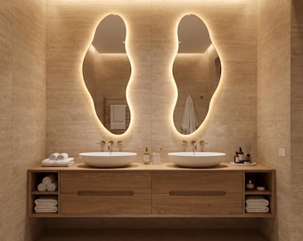 Organic LED Bathroom Mirror Set of Two, Asymmetrical Frameless Vanity Decor