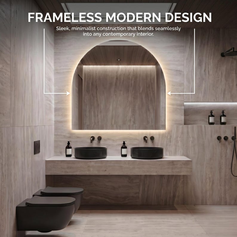 LED Backlit Arch Mirror, Frameless Modern Bathroom Vanity Decor image 7
