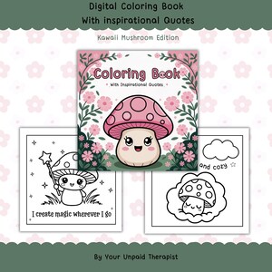 Kawaii Mushroom Coloring Book: 30 Positive Affirmations (PDF & PNG