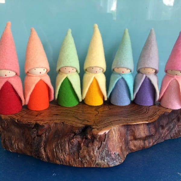 RAINBOW GNOME SET*** Hand Made***Birthday Gift**Seasonal Table**Waldorf Dolls**Steiner Toys** Christmas Gift**Stocking Filler**Little Gnomes