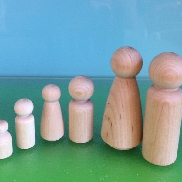 WOODEN PEG DOLLS **Family of 6 *** Free Pure Wool Felt Samples and Basic Pattern - on request**Steiner toys***Peg Doll Family***Waldorf Toys