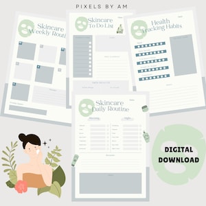 Afdrukbare huidverzorgingsroutine, weekplanner, beautyplanner, dagboek, glow-upplanner, checklist huidverzorgingsroutine, tracker voor huidroutine, A4