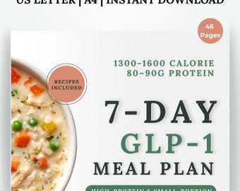 7-Day GLP-1 Meal Plan (High Protein, Small Portions) | Ozempic Wegovy Zepbound | 1300–1600 Calories,