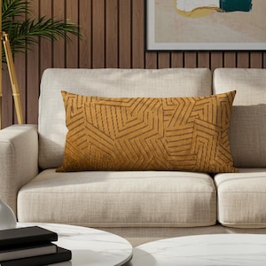Mustard Geometric Lumbar Pillow Cover: Cotton Blend Decorative Cushion