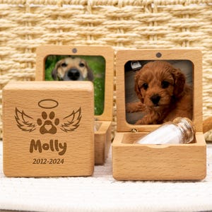Wooden Custom Pet Fur Hair Ashes Teeth Keepsake Box, Personalized Engraved Memorial for Dog Cat, Handmade Sympathy Gift